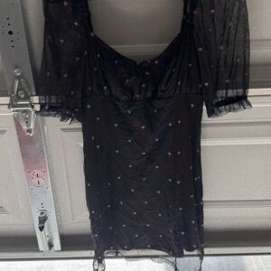 Forever 21 Sheer Black Mini Dress with Pink Details